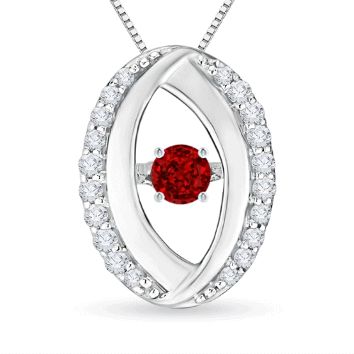 3.1mm AAAA Dancing Ruby Pendant with Diamond Oval Frame in White Gold