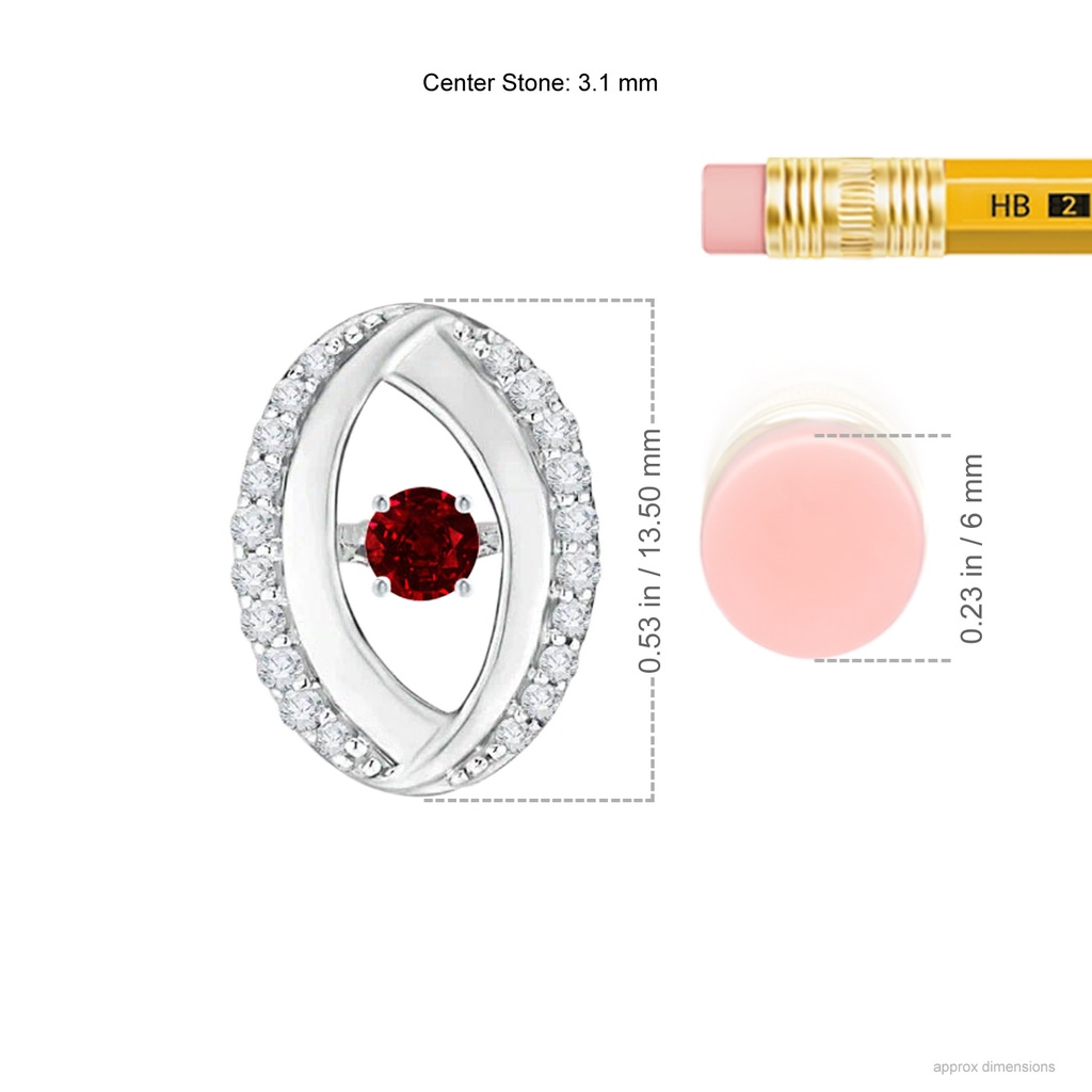 3.1mm AAAA Dancing Ruby Pendant with Diamond Oval Frame in White Gold Ruler