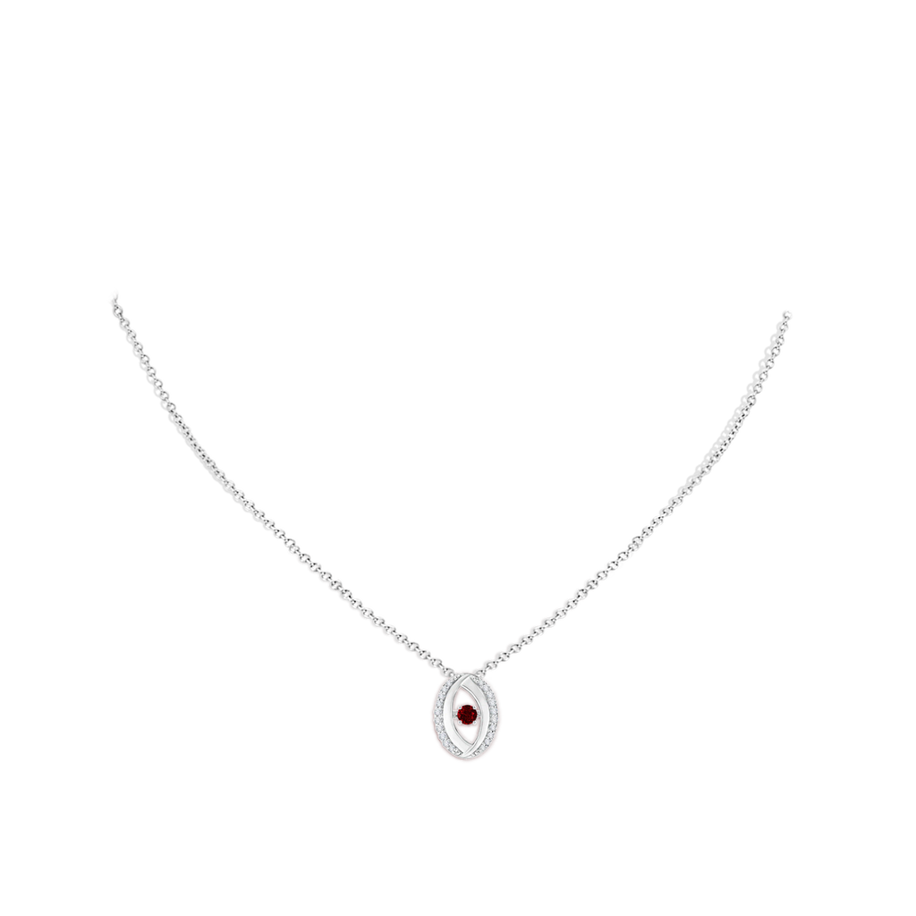 3.1mm AAAA Dancing Ruby Pendant with Diamond Oval Frame in White Gold Body-Neck