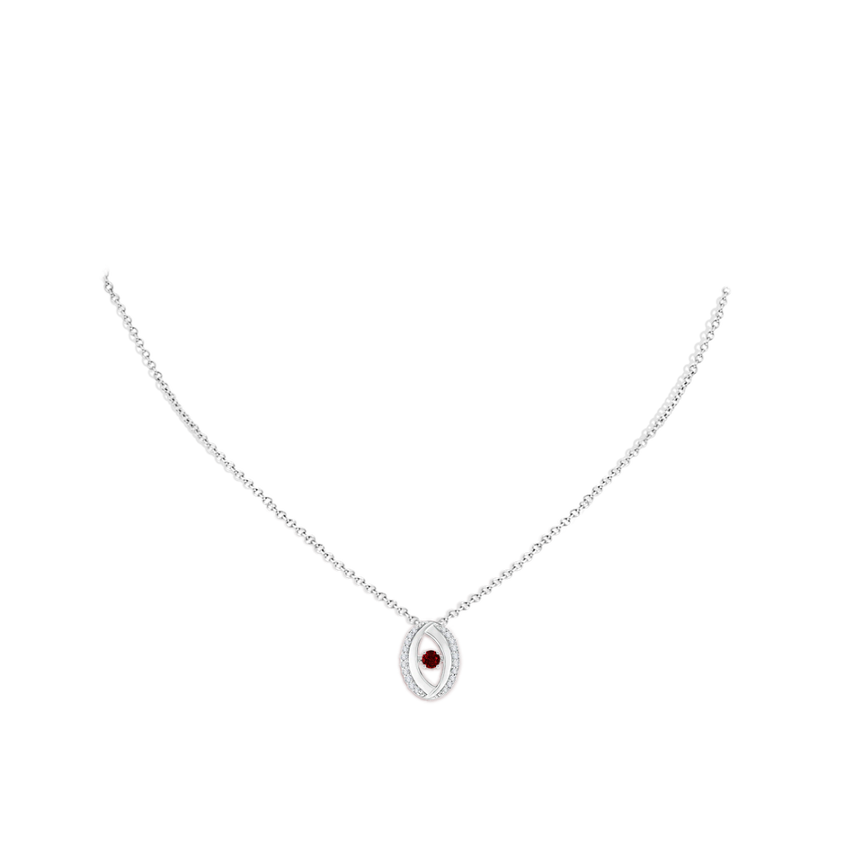 3.1mm AAAA Dancing Ruby Pendant with Diamond Oval Frame in White Gold body-neck