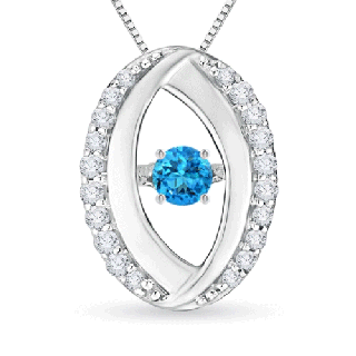 3.1mm AAAA Dancing Swiss Blue Topaz Pendant with Diamond Oval Frame in White Gold