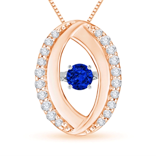 3.1mm AAAA Dancing Sapphire Pendant with Diamond Oval Frame in Rose Gold 