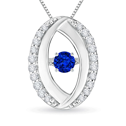 3.1mm AAAA Dancing Sapphire Pendant with Diamond Oval Frame in White Gold