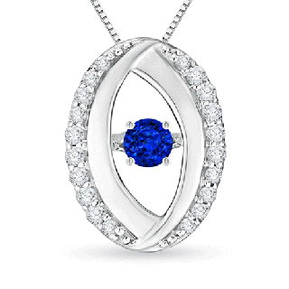 3.1mm AAAA Dancing Sapphire Pendant with Diamond Oval Frame in White Gold