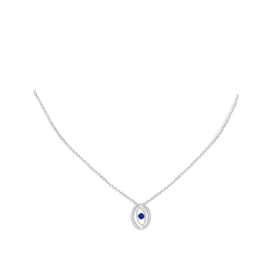 3.1mm AAAA Dancing Sapphire Pendant with Diamond Oval Frame in White Gold body-neck