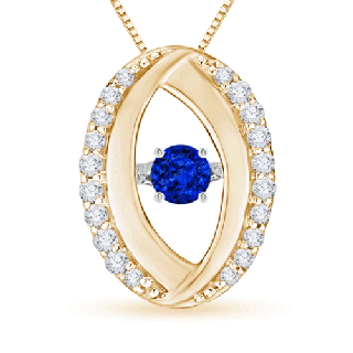 3.1mm AAAA Dancing Sapphire Pendant with Diamond Oval Frame in Yellow Gold