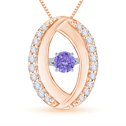 3.1mm AAAA Dancing Tanzanite Pendant with Diamond Oval Frame in Rose Gold 