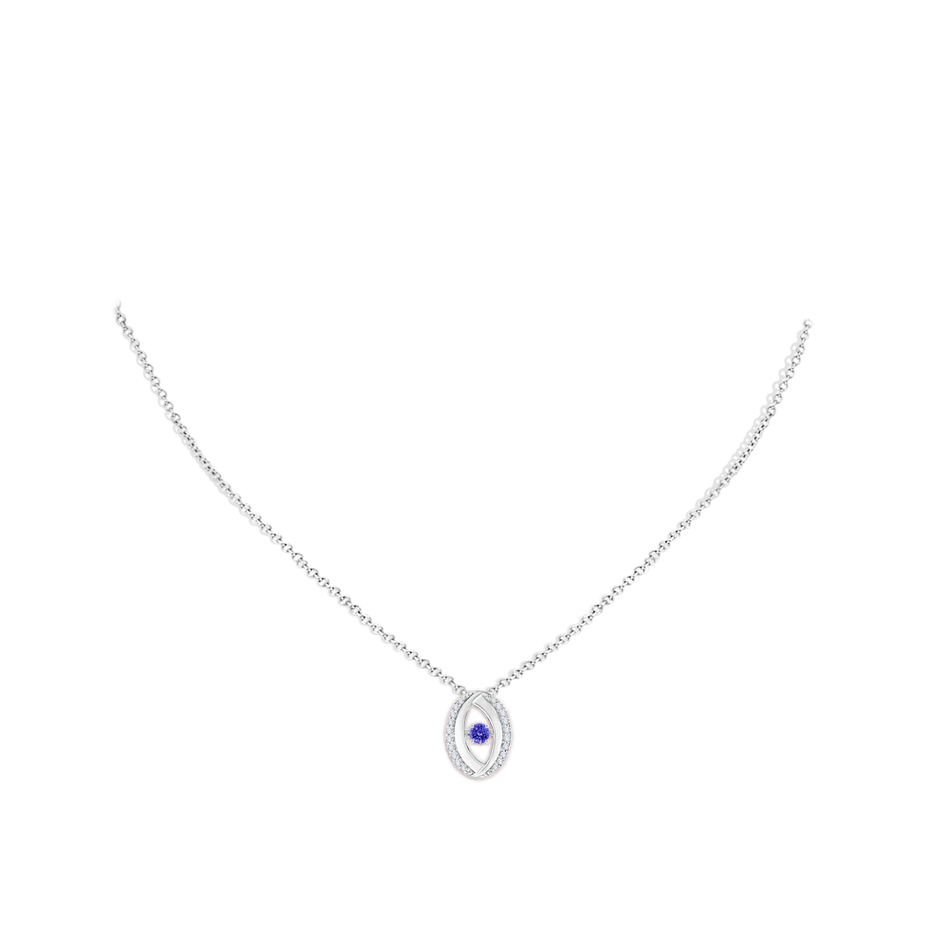 3.1mm AAAA Dancing Tanzanite Pendant with Diamond Oval Frame in White Gold body-neck