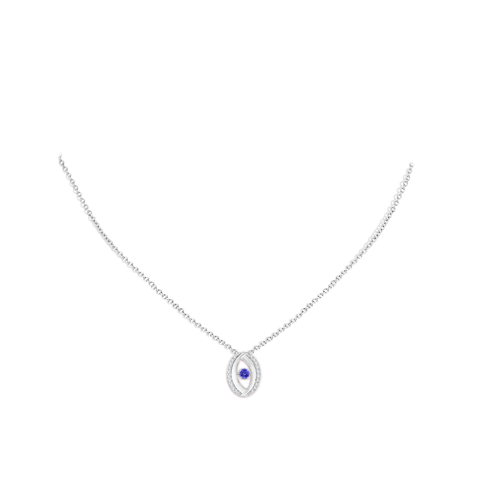 3.1mm AAAA Dancing Tanzanite Pendant with Diamond Oval Frame in White Gold Body-Neck