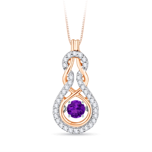 3mm AAAA Dancing Amethyst Infinity Knot Pendant with Diamonds in Rose Gold