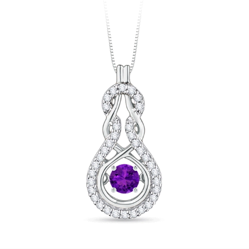 3mm AAAA Dancing Amethyst Infinity Knot Pendant with Diamonds in S999 Silver