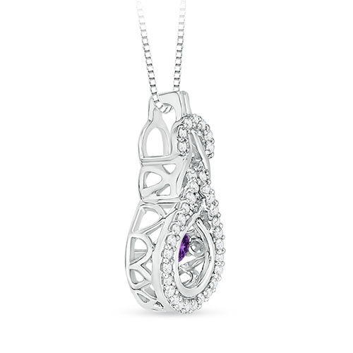 3mm AAAA Dancing Amethyst Infinity Knot Pendant with Diamonds in White Gold - side_1