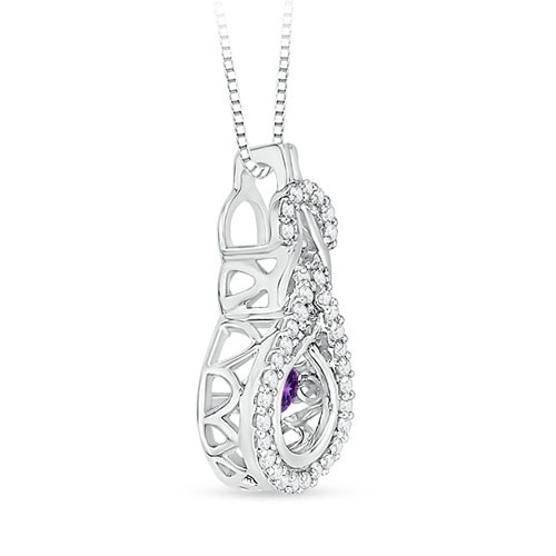 3mm AAAA Dancing Amethyst Infinity Knot Pendant with Diamonds in White Gold side-1