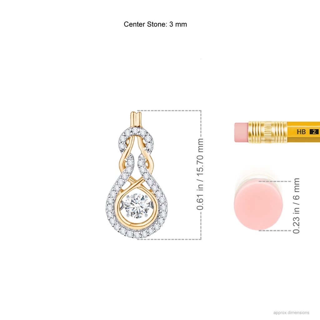 3mm GVS2 Rocking Diamond Infinity Knot Pendant with Diamonds in Yellow Gold Ruler