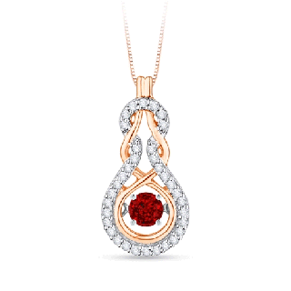 3mm AAAA Dancing Ruby Infinity Knot Pendant with Diamonds in Rose Gold