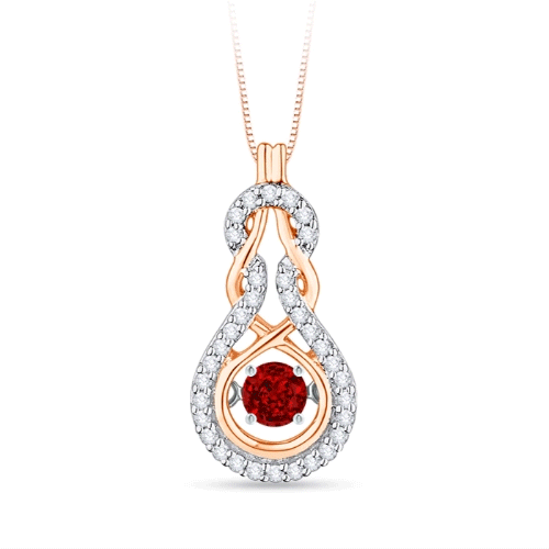 3mm AAAA Dancing Ruby Infinity Knot Pendant with Diamonds in Rose Gold