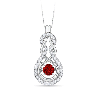 3mm AAAA Dancing Ruby Infinity Knot Pendant with Diamonds in White Gold