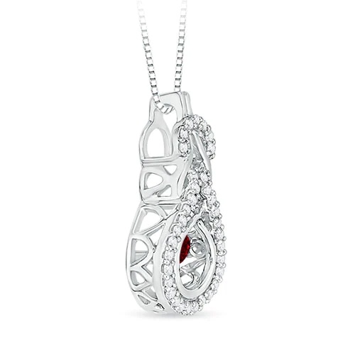 3mm AAAA Dancing Ruby Infinity Knot Pendant with Diamonds in White Gold side-1