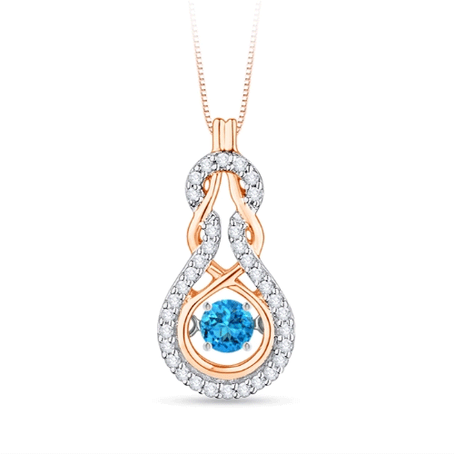 3mm AAAA Dancing Swiss Blue Topaz Infinity Knot Pendant with Diamonds in Rose Gold