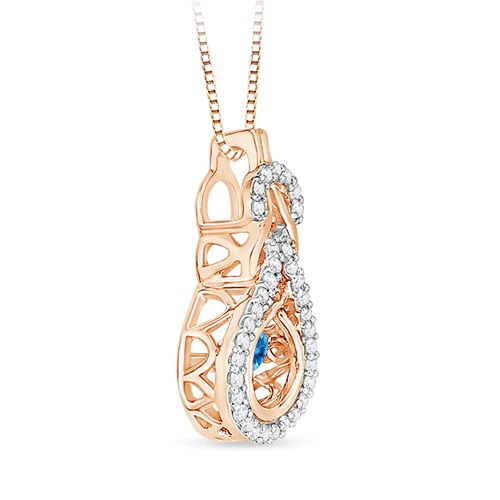 3mm AAAA Dancing Swiss Blue Topaz Infinity Knot Pendant with Diamonds in Rose Gold - side_1