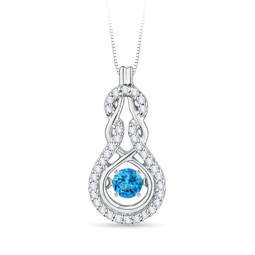3mm AAAA Dancing Swiss Blue Topaz Infinity Knot Pendant with Diamonds in S999 Silver 