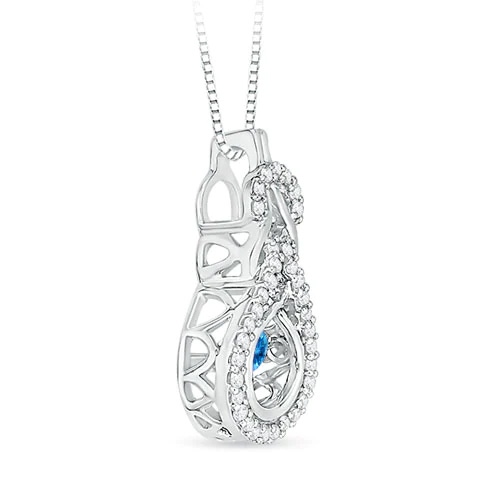 3mm AAAA Dancing Swiss Blue Topaz Infinity Knot Pendant with Diamonds in White Gold side-1