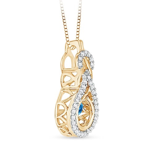 3mm AAAA Dancing Swiss Blue Topaz Infinity Knot Pendant with Diamonds in Yellow Gold side-1