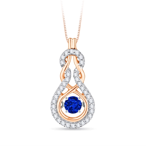 3mm AAAA Dancing Sapphire Infinity Knot Pendant with Diamonds in Rose Gold