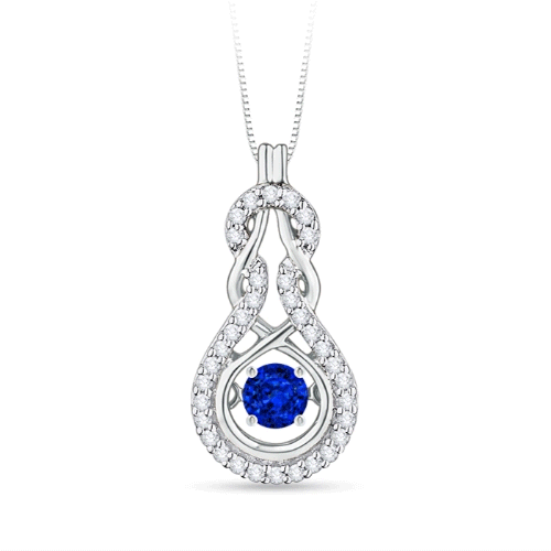3mm AAAA Dancing Sapphire Infinity Knot Pendant with Diamonds in White Gold