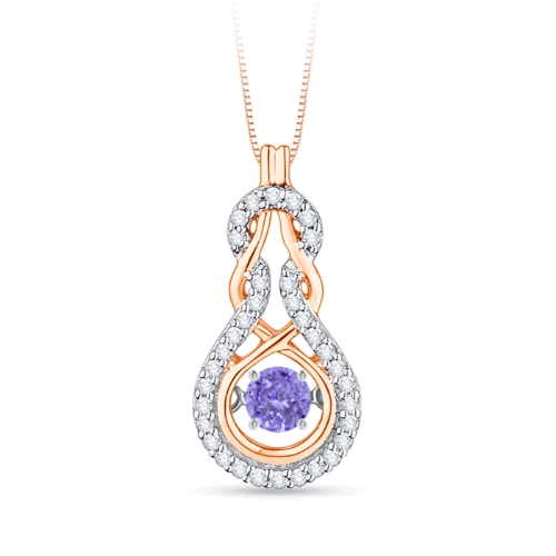 3mm AAAA Dancing Tanzanite Infinity Knot Pendant with Diamonds in Rose Gold
