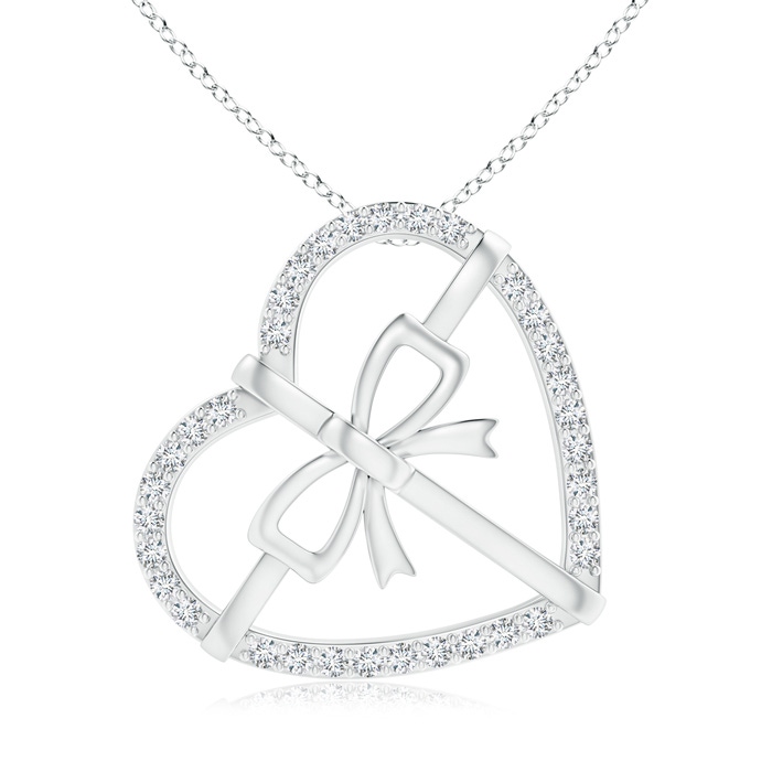 0.9mm GVS2 Tilted Diamond Bow Tie Heart Pendant in White Gold