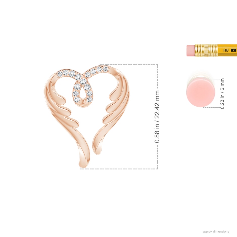 1.2mm GVS2 Diamond Angel Heart Pendant in Rose Gold ruler