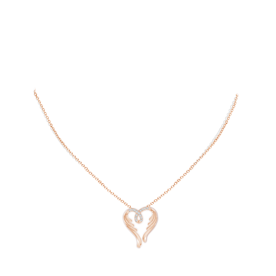 1.2mm GVS2 Diamond Angel Heart Pendant in Rose Gold body-neck