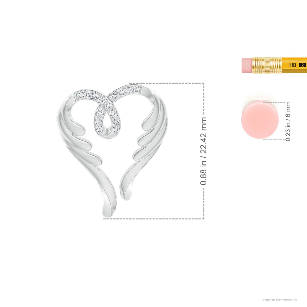 1.2mm GVS2 Diamond Angel Heart Pendant in White Gold Ruler