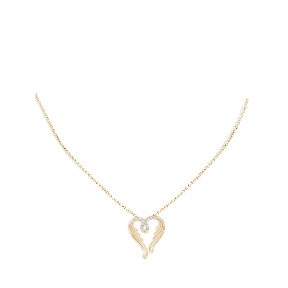 1.2mm GVS2 Diamond Angel Heart Pendant in Yellow Gold body-neck