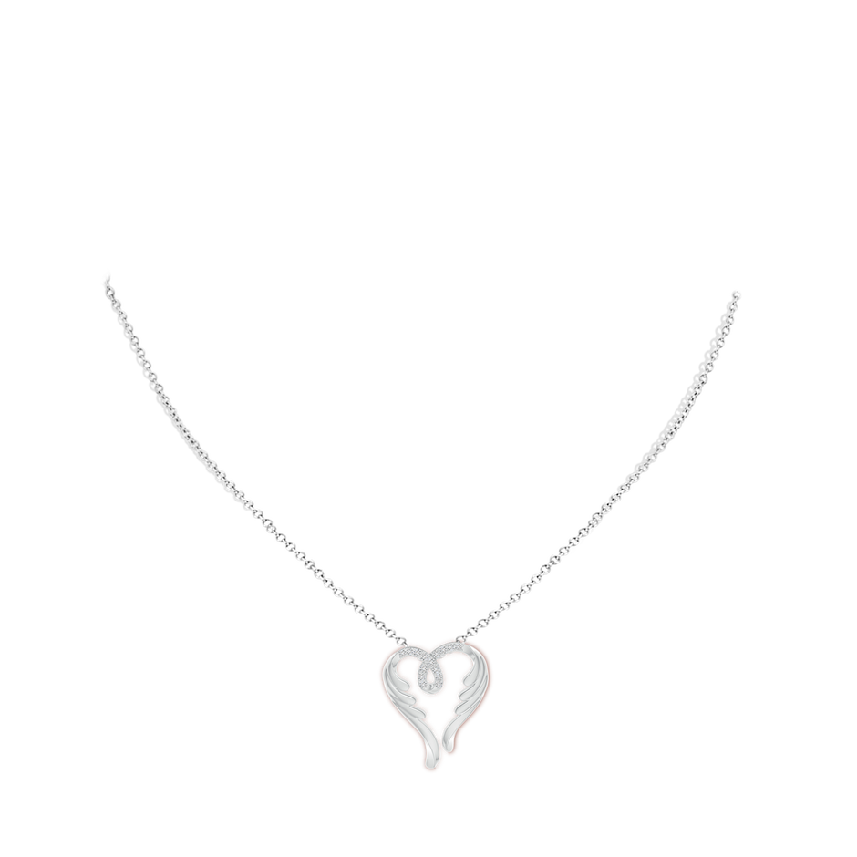 1.2mm HSI2 Diamond Angel Heart Pendant in White Gold body-neck