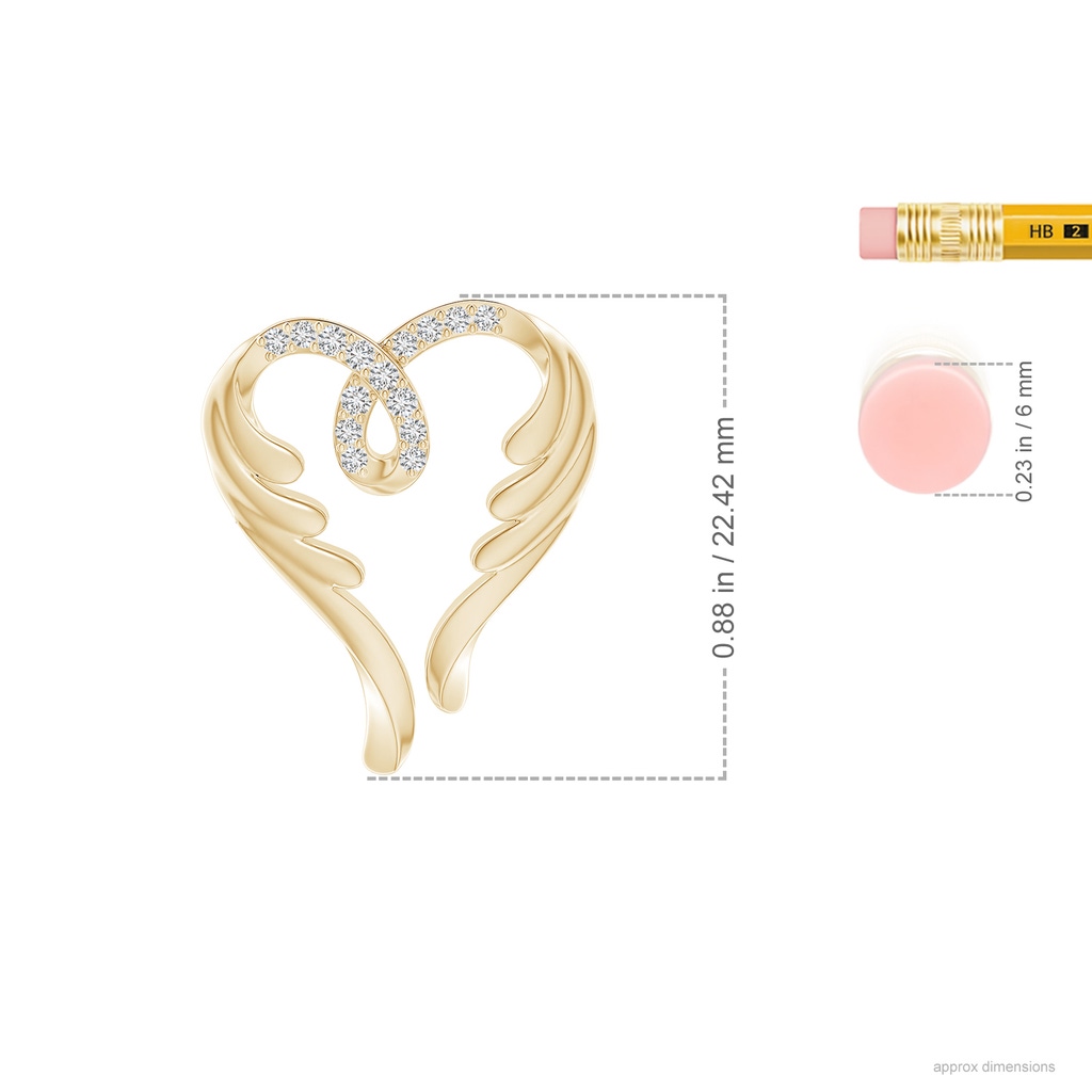 1.2mm HSI2 Diamond Angel Heart Pendant in Yellow Gold Ruler