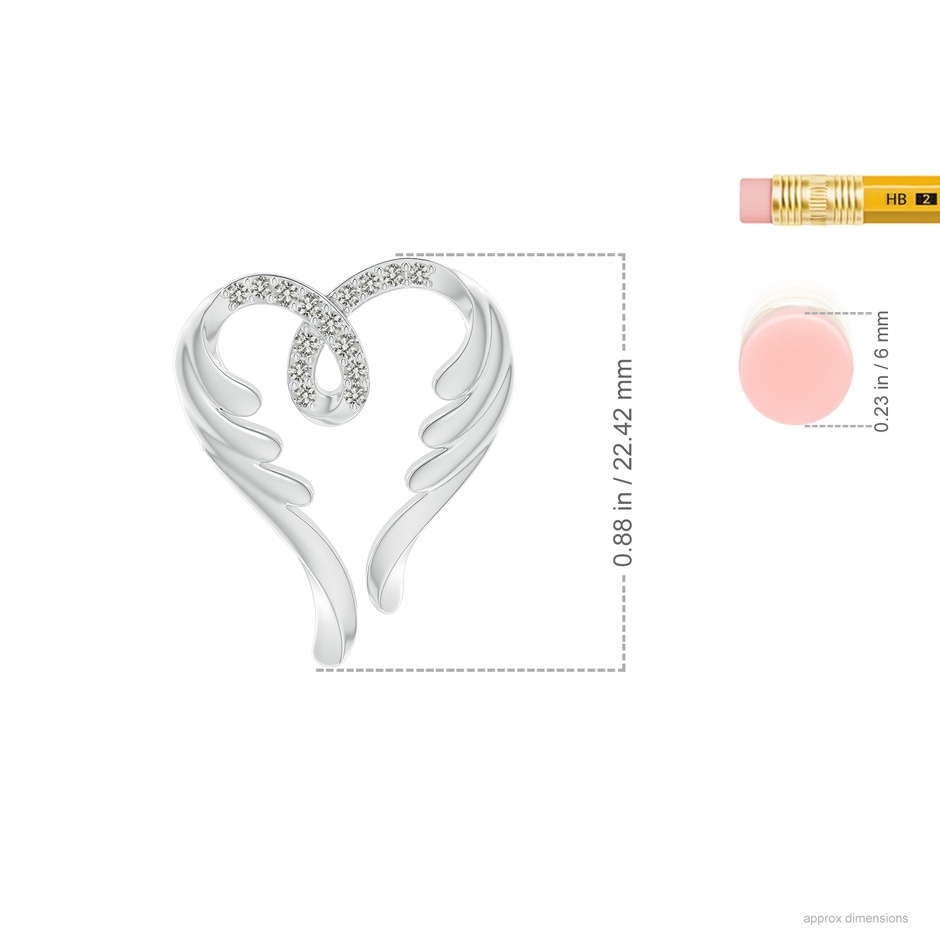 1.2mm KI3 Diamond Angel Heart Pendant in White Gold ruler