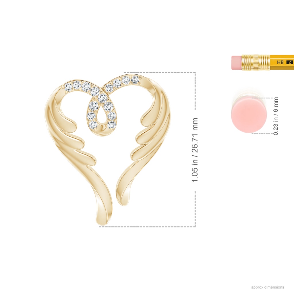 1.5mm GVS2 Diamond Angel Heart Pendant in 9K Yellow Gold Ruler