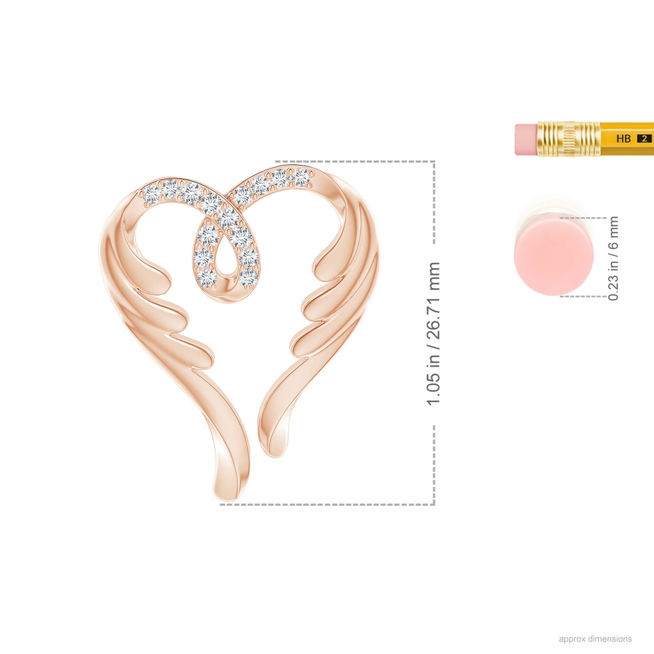 1.5mm GVS2 Diamond Angel Heart Pendant in Rose Gold ruler