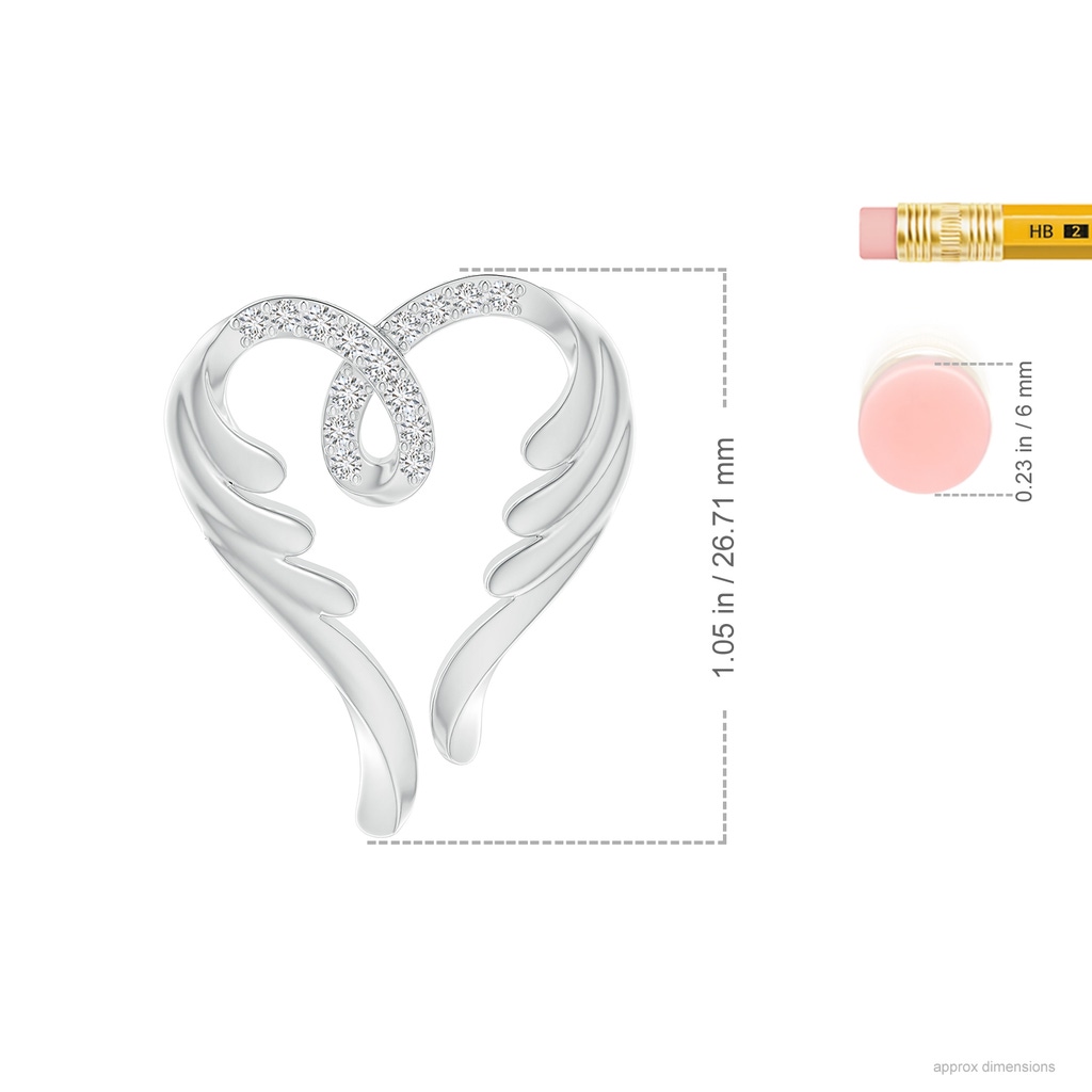 1.5mm HSI2 Diamond Angel Heart Pendant in White Gold Ruler