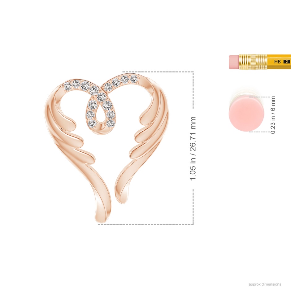 1.5mm IJI1I2 Diamond Angel Heart Pendant in Rose Gold ruler