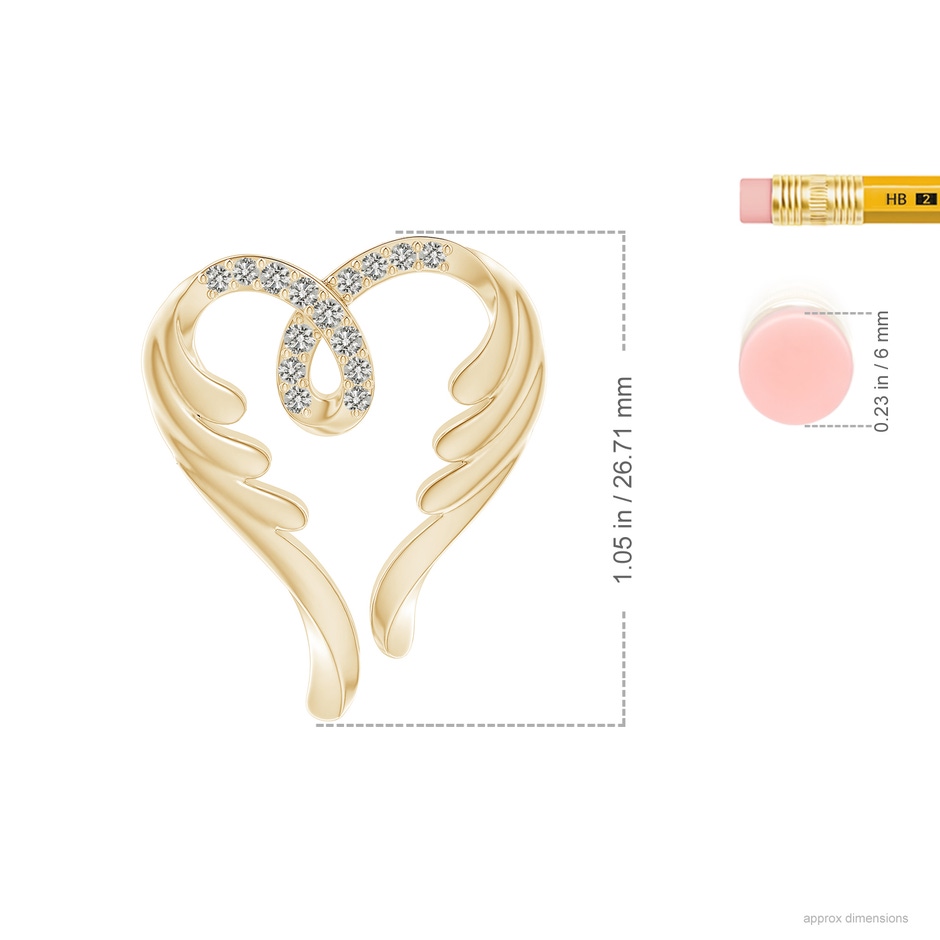 1.5mm KI3 Diamond Angel Heart Pendant in Yellow Gold ruler