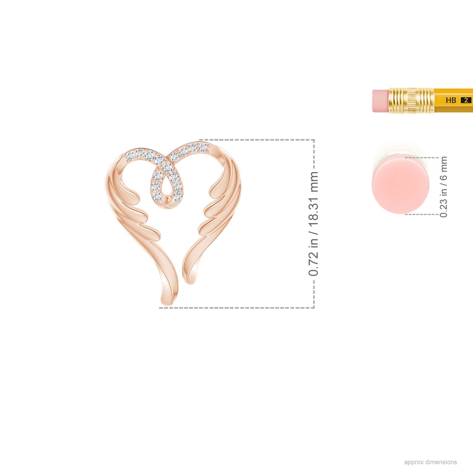 1mm GVS2 Diamond Angel Heart Pendant in Rose Gold ruler