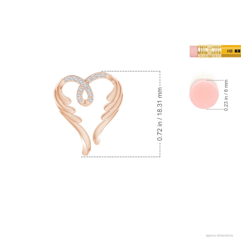 1mm HSI2 Diamond Angel Heart Pendant in Rose Gold ruler