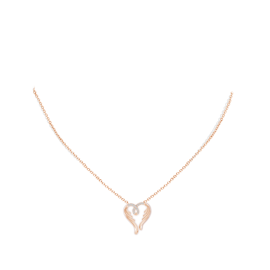 1mm HSI2 Diamond Angel Heart Pendant in Rose Gold body-neck