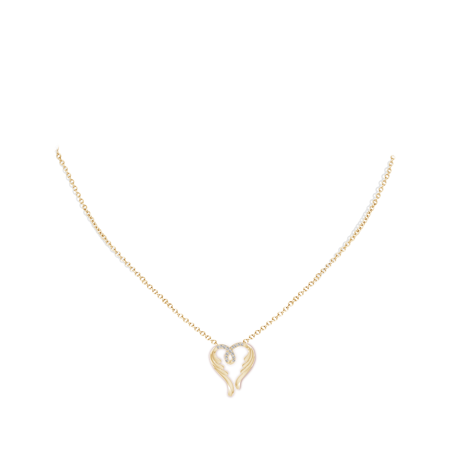 1mm IJI1I2 Diamond Angel Heart Pendant in Yellow Gold body-neck