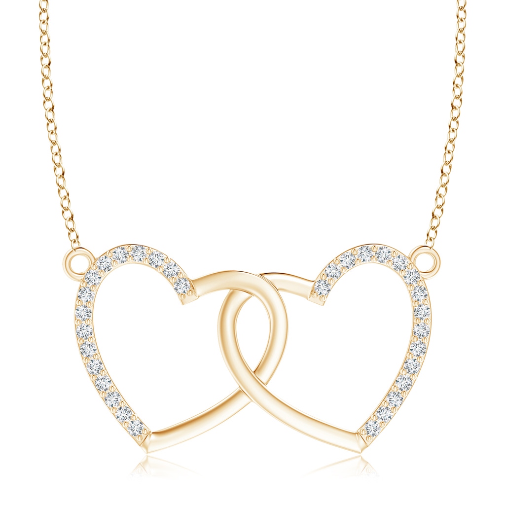 0.9mm GVS2 Interlocking Diamond Twin Heart Necklace in 18K Yellow Gold