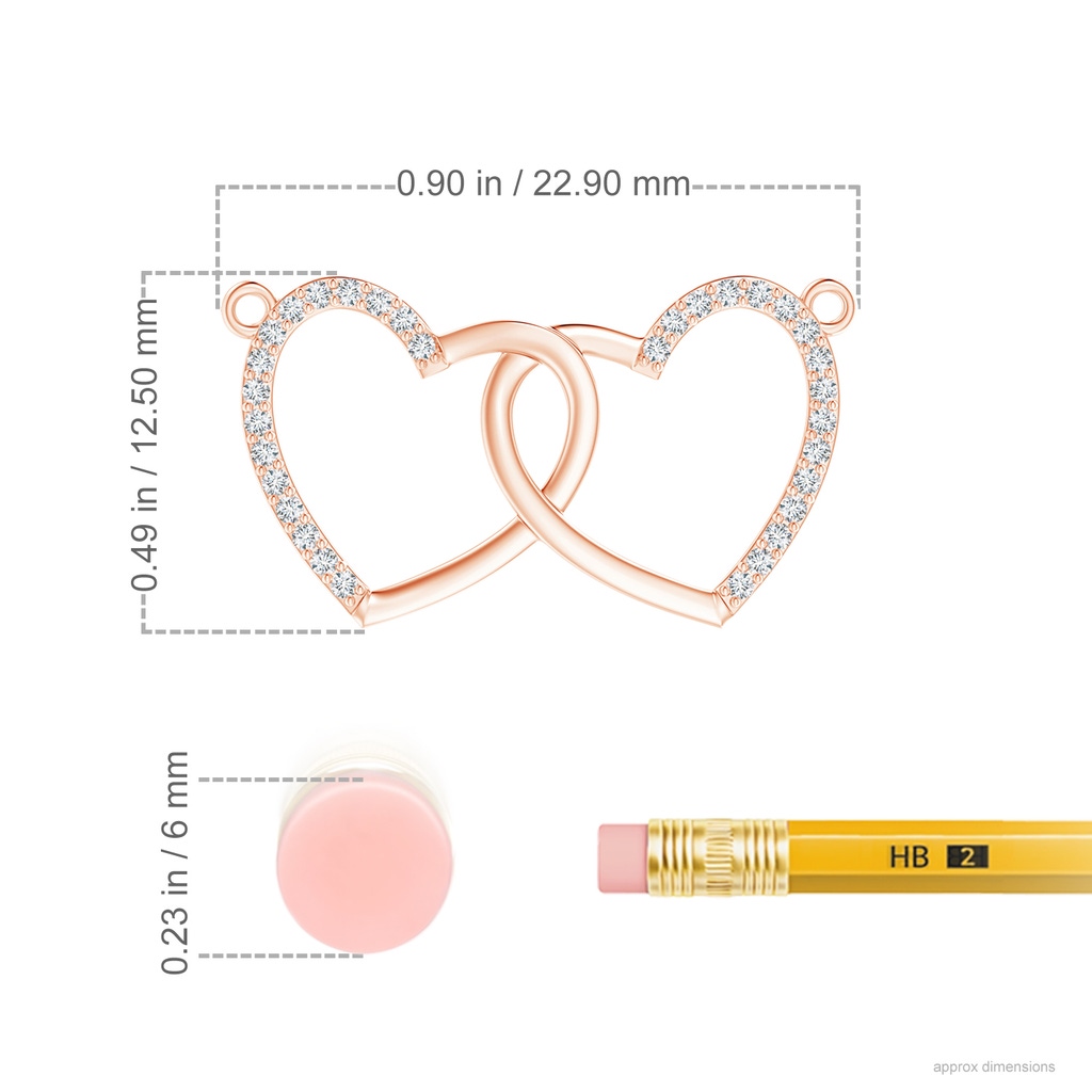 0.9mm GVS2 Interlocking Diamond Twin Heart Necklace in Rose Gold Ruler