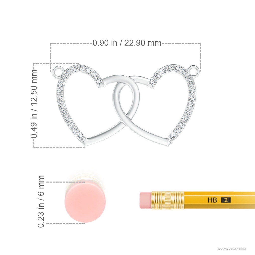 0.9mm GVS2 Interlocking Diamond Twin Heart Necklace in White Gold Ruler